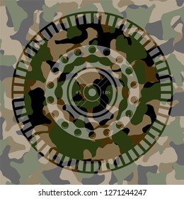 weightlifting or powerlifting plate (45 lbs) icon on camo texture