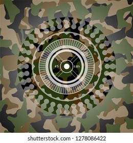 weightlifting or powerlifting plate (45 lbs) icon inside camo texture