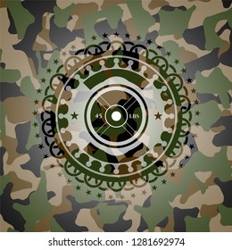 weightlifting or powerlifting plate (45 lbs) icon on camo pattern