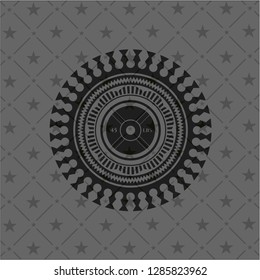 weightlifting or powerlifting plate (45 lbs) icon inside dark emblem. Retro