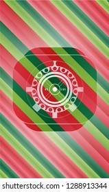 weightlifting or powerlifting plate (45 lbs) icon inside christmas style badge..