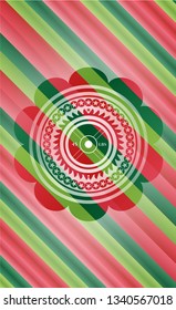 weightlifting or powerlifting plate (45 lbs) icon inside christmas colors badge.