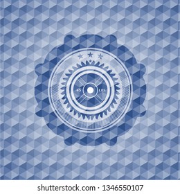 weightlifting or powerlifting plate (45 lbs) icon inside blue polygonal badge.