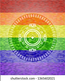 weightlifting or powerlifting plate (45 lbs) icon inside lgbt colors emblem 