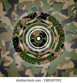 weightlifting or powerlifting plate (45 lbs) icon on camouflage pattern