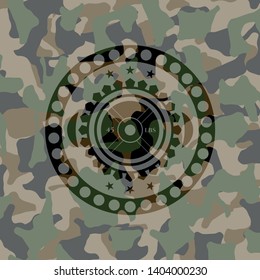 weightlifting or powerlifting plate (45 lbs) icon on camo texture