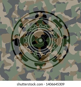 weightlifting or powerlifting plate (45 lbs) icon on camo pattern