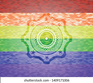 weightlifting or powerlifting plate (45 lbs) icon inside lgbt colors emblem 