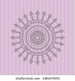 weightlifting or powerlifting plate (45 lbs) icon inside retro pink emblem