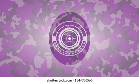 weightlifting or powerlifting plate (45 lbs) icon on pink camouflage texture