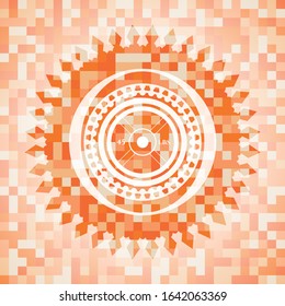 weightlifting or powerlifting plate (45 lbs) icon inside abstract orange mosaic emblem