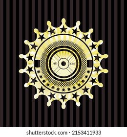 weightlifting or powerlifting plate (45 lbs) icon inside golden badge. 