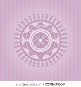 weightlifting or powerlifting plate (45 lbs) icon inside vintage pink emblem. Elegant design. 