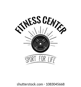 Weightlifting, powerlifting plate icon. Fitness center emblem logo label. Barbell disk badge. Sport icon. Vector illustration