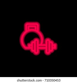 Weightlifting red glowing neon ui ux icon. Glowing sign logo vector