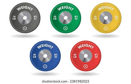 weightlifting set of five weight plates isolated on a white background