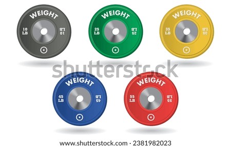 weightlifting set of five weight plates isolated on a white background