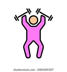 Weightlifting set icon. Person lifting weights, strength training, gym exercise, fitness, bodybuilding, muscle building, workout, physical activity, health, athletic.