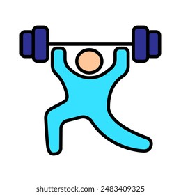 Weightlifting set icon. Person lifting weights, strength training, gym exercise, fitness, bodybuilding, muscle building, workout, physical activity, health, athletic.