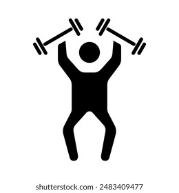 Weightlifting set icon. Person lifting weights, strength training, gym exercise, fitness, bodybuilding, muscle building, workout, physical activity, health, athletic.