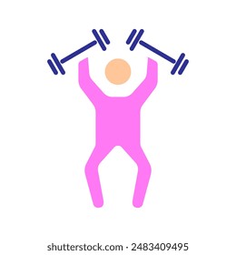 Weightlifting set icon. Person lifting weights, strength training, gym exercise, fitness, bodybuilding, muscle building, workout, physical activity, health, athletic.