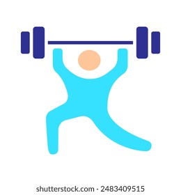 Weightlifting set icon. Person lifting weights, strength training, gym exercise, fitness, bodybuilding, muscle building, workout, physical activity, health, athletic.