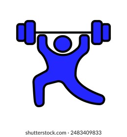 Weightlifting set icon. Person lifting weights, strength training, gym exercise, fitness, bodybuilding, muscle building, workout, physical activity, health, athletic.