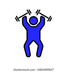 Weightlifting set icon. Person lifting weights, strength training, gym exercise, fitness, bodybuilding, muscle building, workout, physical activity, health, athletic.