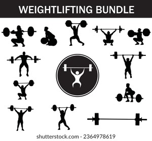 Weightlifting Silhouette Bundle | Collection of Weightlifting Players with Logo and Weightlifting Equipment
