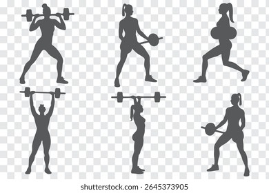 Weightlifting silhouette icon set. Male and female athlete. Gym Silhouette Vector Art Icons. Eps 10.