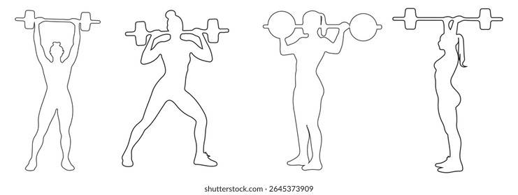 Weightlifting silhouette icon set. Male and female athlete. Gym Silhouette Vector Art Icons. Eps 10.