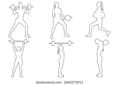 Weightlifting silhouette icon set. Male and female athlete. Gym Silhouette Vector Art Icons. Eps 10.