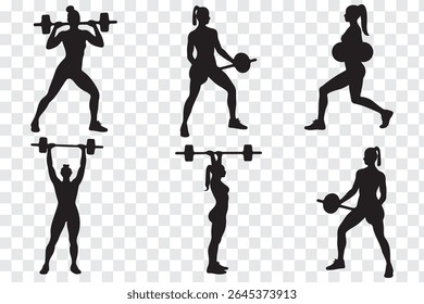 Weightlifting silhouette icon set. Male and female athlete. Gym Silhouette Vector Art Icons. Eps 10.