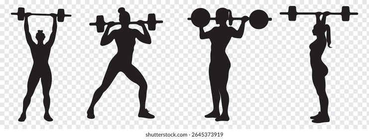 Weightlifting silhouette icon set. Male and female athlete. Gym Silhouette Vector Art Icons. Eps 10.