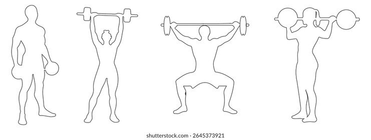 Weightlifting silhouette icon set. Male and female athlete. Gym Silhouette Vector Art Icons. Eps 10.