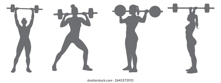 Weightlifting silhouette icon set. Male and female athlete. Gym Silhouette Vector Art Icons. Eps 10.