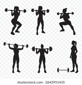 weightlifting silhouette set. male and female athlete, weightlifter, sport. isolated on white background. vector illustration on Transparent Background. EPS 10.