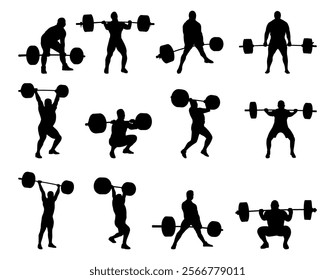 Weightlifting silhouettes vector illustration set