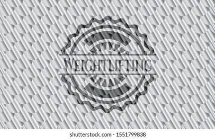Weightlifting silver badge or emblem. Scales pattern. Vector Illustration. Detailed.