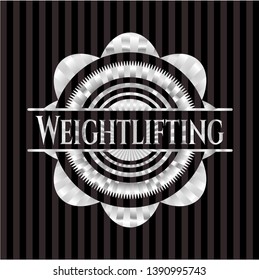 Weightlifting silver badge or emblem. Vector Illustration. Mosaic.