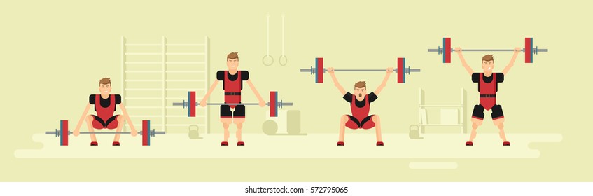 Weightlifting snatch. The sequence of the exercise - snatch. Gym