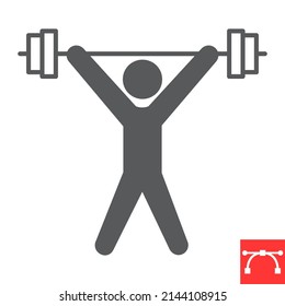 Weightlifting sport glyph icon, sport and bodybuilder, weightlifter vector icon, vector graphics, editable stroke solid sign, eps 10.