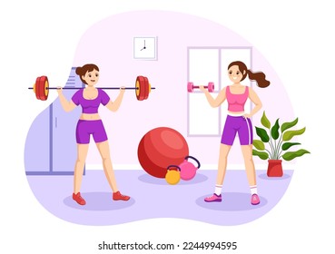 Weightlifting Sport Illustration with Athlete Lifts a Heavy Barbell, Gym Equipment and Bodybuilder Training in Flat Cartoon Hand Drawn Templates