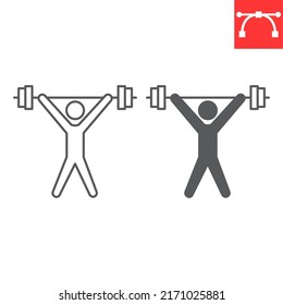 Weightlifting sport line and glyph icon, sport and bodybuilder, weightlifter vector icon, vector graphics, editable stroke outline sign, eps 10.