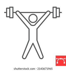 Weightlifting sport line icon, sport and bodybuilder, weightlifter vector icon, vector graphics, editable stroke outline sign, eps 10.