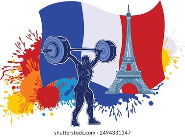 weightlifting sportsmen and France flag