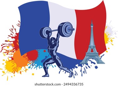 weightlifting sportsmen and France flag