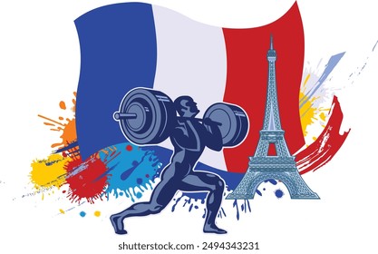 weightlifting sportsmen and France flag