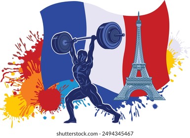 weightlifting sportsmen and France flag