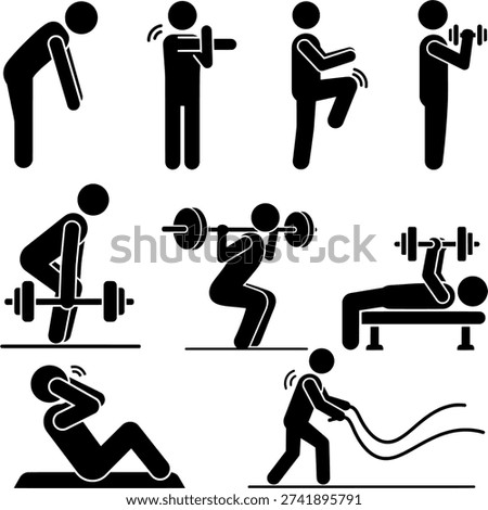 Weightlifting and Strength Training Stickman Icon Set